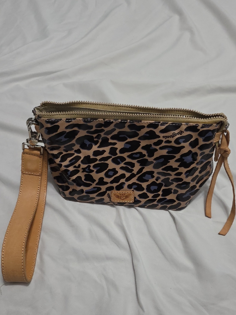 Leopard Print Wristlet Clutch in Tan and Black